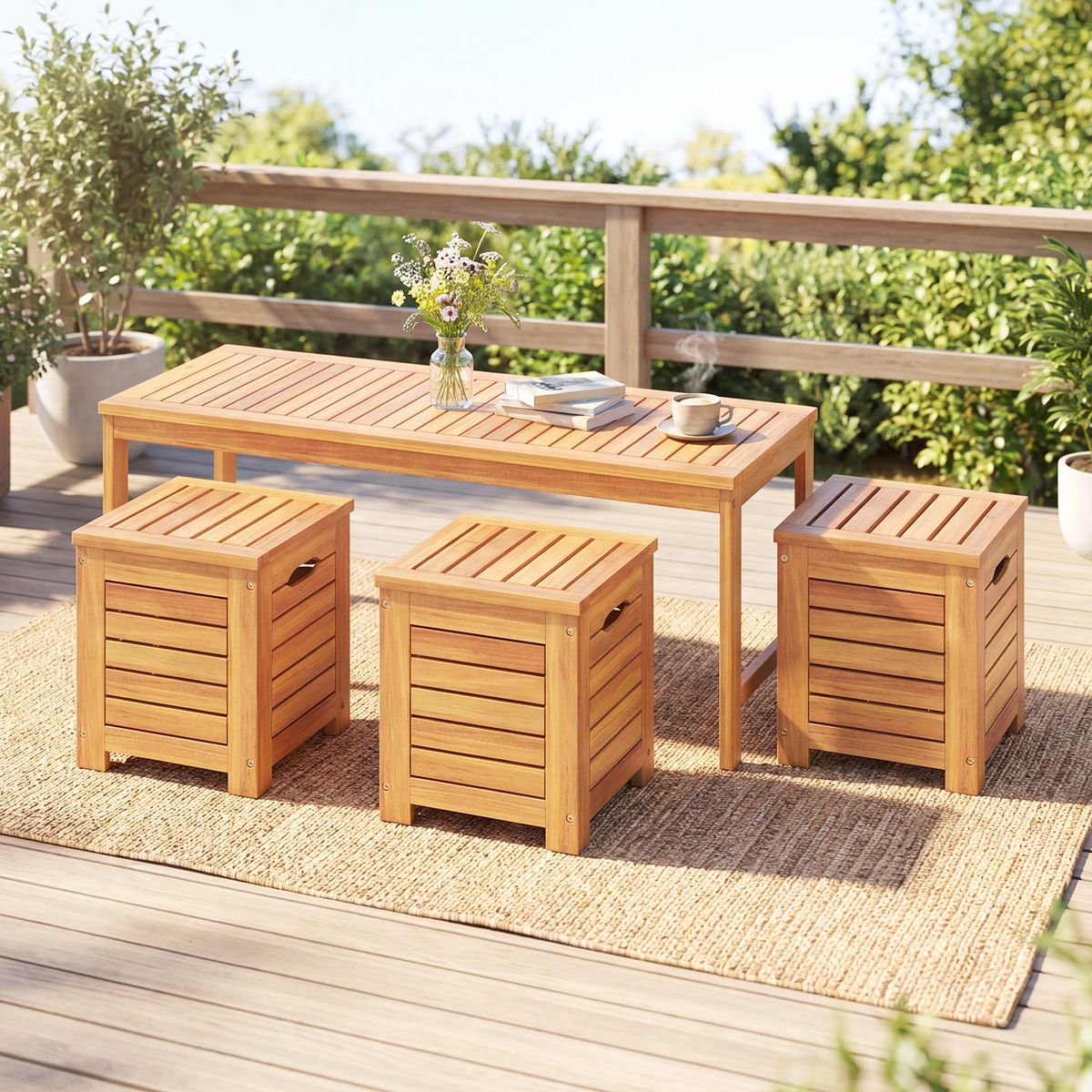 Coast Gartenbank mit Stauraum – 3 Staufächer – 115 x 45 cm – naturfarben