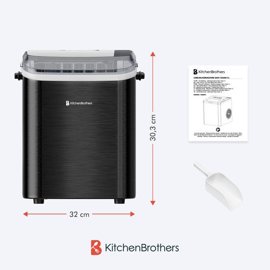 KitchenBrothers Eiswürfelbereiter - 1.5L - Eiswürfelbereiter - Eisportionierer - 12kg/24 Stunden - Tragbar - Selbstreinigungsfunktion - Rotguss-Edelstahl