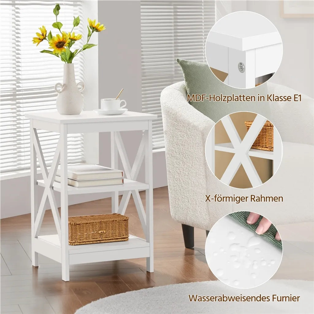 Yaheetech Nachttisch/Beistelltisch mit offener Ablage, 40 x 40 x 61 cm, Weiß