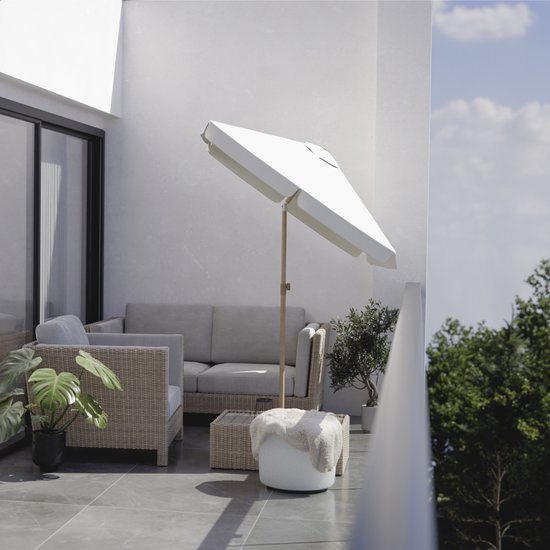 LifeGoods Sonnenschirm - Garten - Balkon Sonnenschirm - 200x125cm - 30° neigbar - Wasserdicht - UPF50+ - Holzbeschichtung - Creme