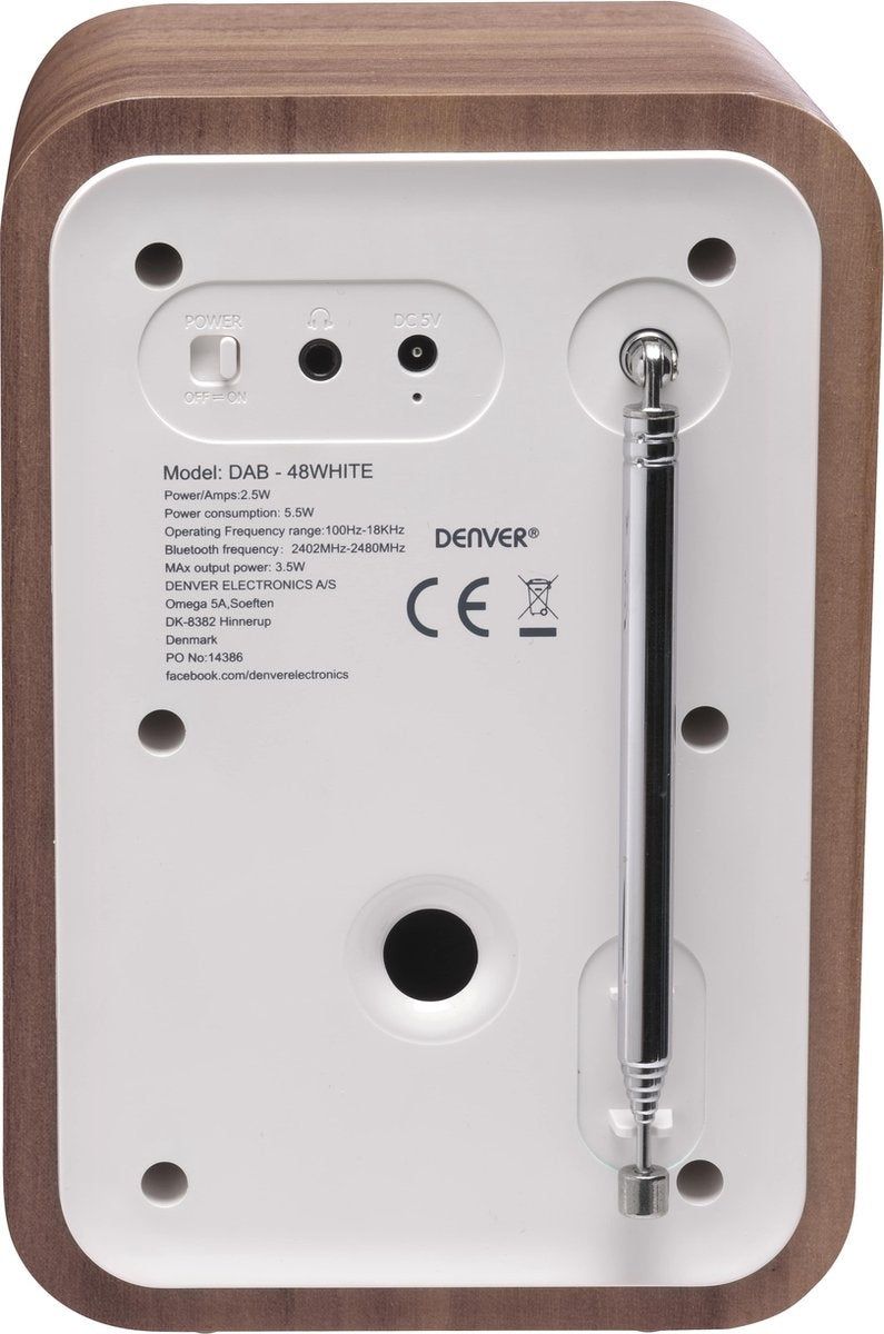 Denver - DAB48 - DAB+ Radio - Holz - Bluetooth - LCD-Bildschirm - Weiß