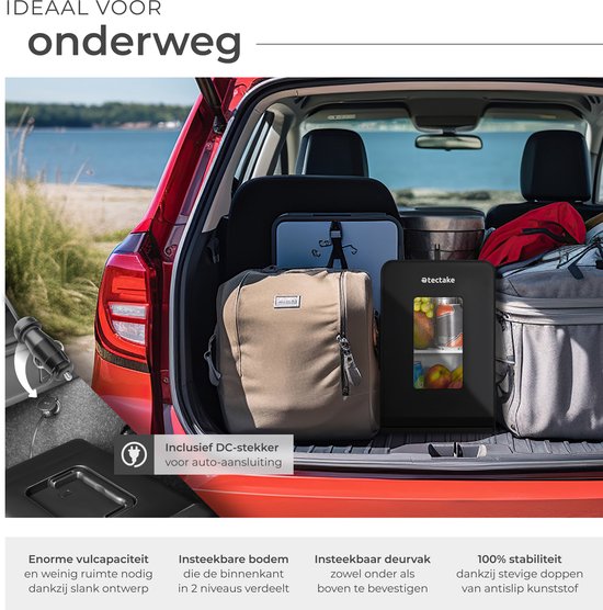 tectake® Mini-Autokühlschrank – Tragbare Minibar 14 l – 2-in-1-Funktion: Kühlen und Erwärmen – 5 bis 65 °C - Mini-Kühlschrank – Elektrische Kühlbox – 12 V + 220/240 V-Anschluss – Tragbarer Camping-Kühlschrank