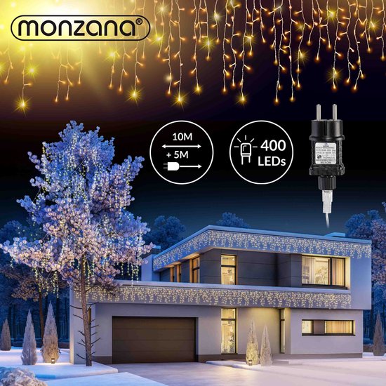 Eiszapfenbeleuchtung - 400 LED's - 15 Meter - Für Innen & Außen - Warmweiß