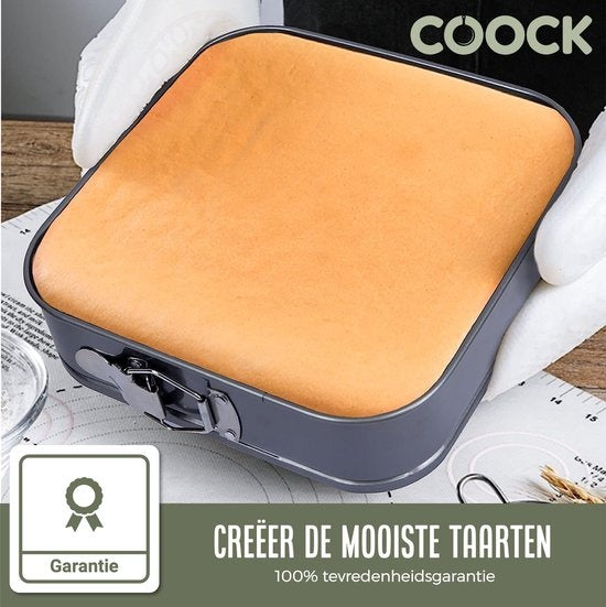 COOCK 3-tlg. Backblech-Set Quadratisch - Springform - Kuchenblech Rechteckig mit Antihaftbeschichtung - 24 bis 28 cm Durchmesser - Kuchenform Inkl. Teigschaber & E-Book