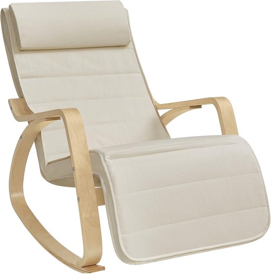 Songmics Schaukelstuhl und Relaxsessel mit 5-fach verstellbarer Fußstütze, Tragkraft 150 kg | 5-fach verstellbare Fußstütze für Schlafzimmer und Wohnzimmer, Beige Natur LYY010WZ01