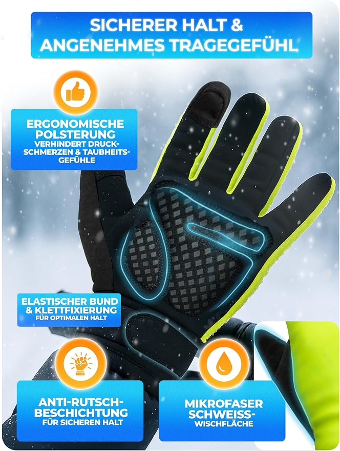 MIVELO Fahrradhandschuhe Winter – Gelb – Größe S – 3M Thinsulate, Touchscreen