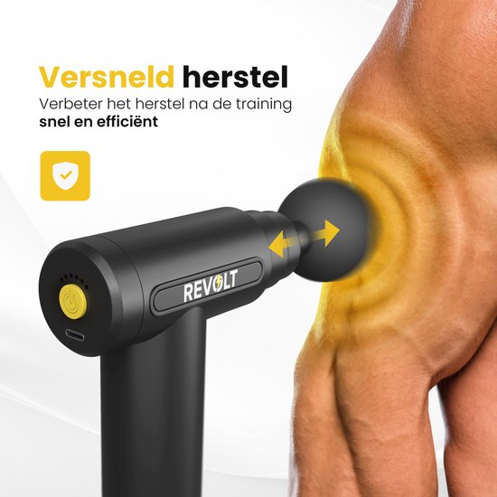 Revolt - Mini-Massagepistole - Inklusive 5 Aufsätze - Inklusive Adapter - 6 Geschwindigkeitsstufen - Muskelerholung & Muskelentspannung