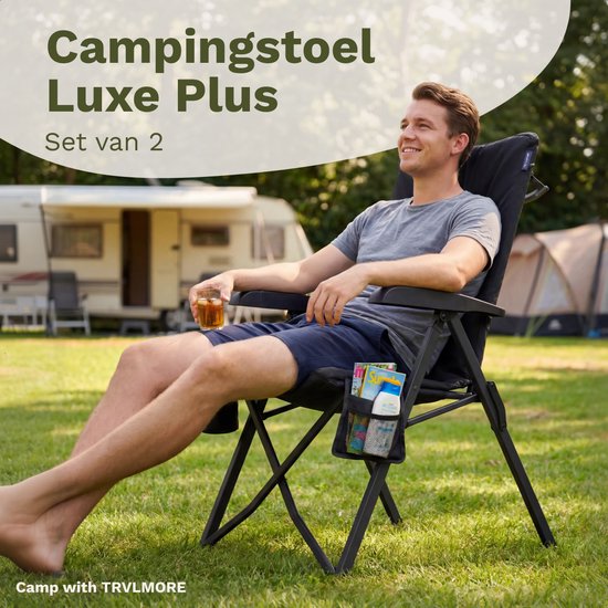 TRVLMORE Campingstühle Luxus - klappbar - 2er-Pack - 150KG Tragkraft - Inkl. Tragetasche - Klappstuhl - Campingstuhl - Klappstuhl - Schwarz