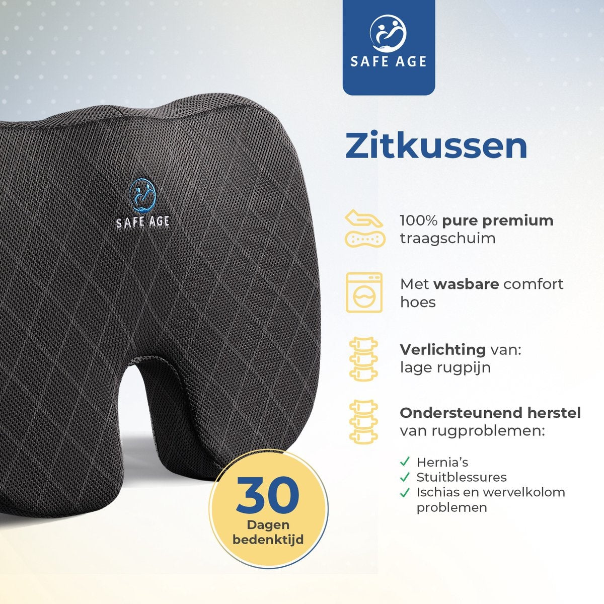SafeLife Sitzkissen orthopädisch & ergonomisch - Steißbeinkissen - Keilkissen - ergonomisches Sitzkissen