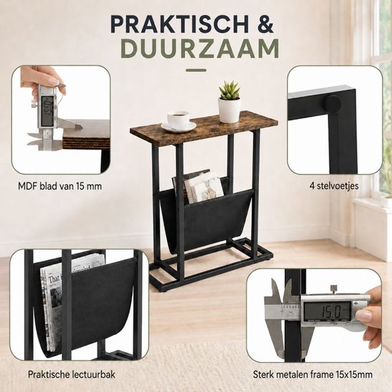 Ceruzo Beistelltisch mit Zeitschriftenhalter – schmal – schwarz-braun – H 55 cm