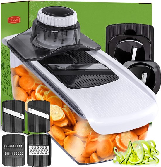 Stosh Mandoline - Gemüseschneider - Zwiebelschneider - Spiralschneider - Reibe - 6-teilig - Kunststoff - BPA frei