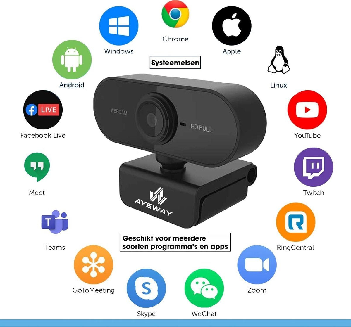AyeWay Full HD Webcam - Inkl. Sichtschutz - Webcam für PC - Arbeit & Zuhause - Windows & Mac