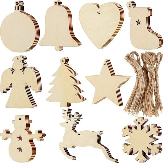 Giftmas Holz-Weihnachtskugeln - Weihnachtsdekoration für drinnen - Holz-Weihnachtskugel - Weihnachten - 10 Formen - âŒ€7,5cm - 50 Stück