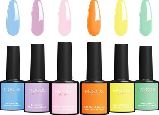 Moods Gellac 6-teiliges Set - Gel-Nagellack - 8ML - Meet me at the Beach Edition - Gellac - Nägel - Gel Polish Starter Pack - Sommerfarben