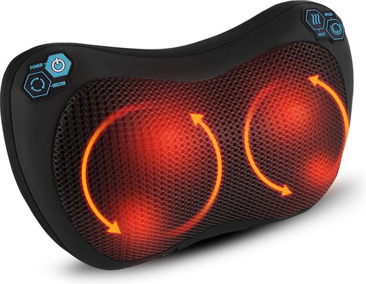 Qumax Massagekissen - Wärmefunktion - Elektrisches Shiatsu-Massagekissen - Für Haus und Auto - Schwarz