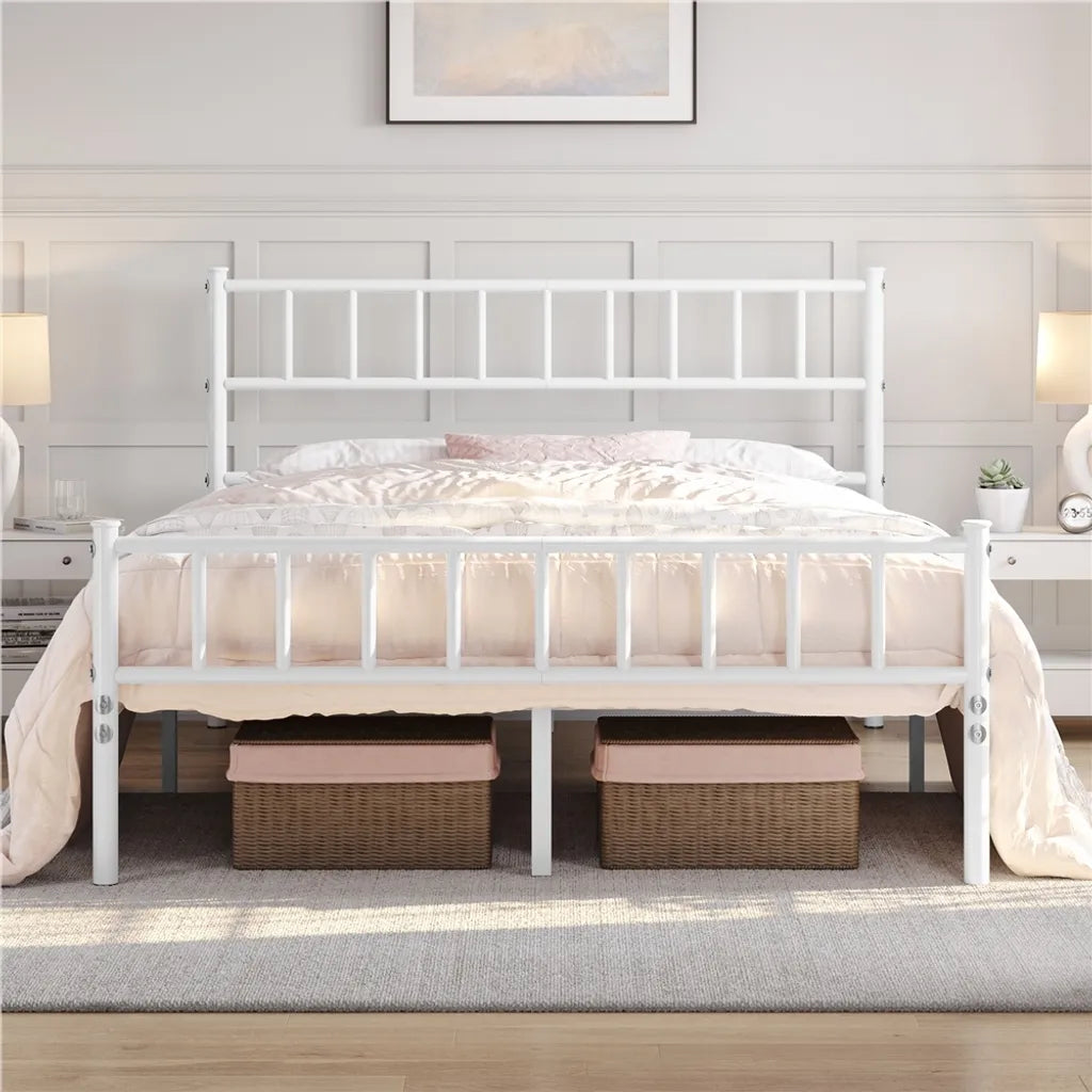 Yaheetech Metallbett 160 x 200 cm – Lattenrost – Kopf- und Fußteil – Weiß