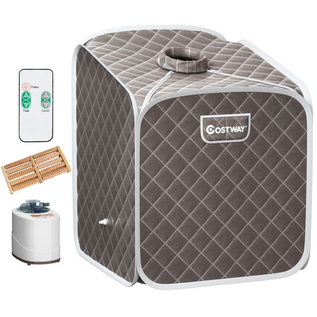 Coast 2L Mini-Dampfsauna mit 9 Temperaturstufen - Heimsauna - Wärmekabine - 85 x 84 x 106 cm - Grau - Schwarz - Braun