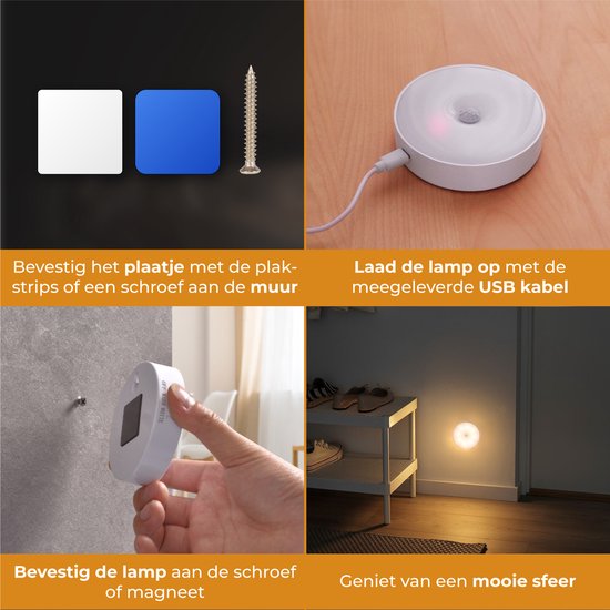 Nuvance - Kabellose Led-Leuchte - 2 Stück - Warmweißes Licht - Magnetisch - Tag- und Nachtsensor - Wiederaufladbar über USB - Schrankleuchte - Wandleuchte