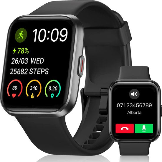 Maoo Maximize Smartwatch - Volle Klingelfunktion, Herzfrequenzmesser, Schrittzähler, Multisport - Android & iOS - Schwarz