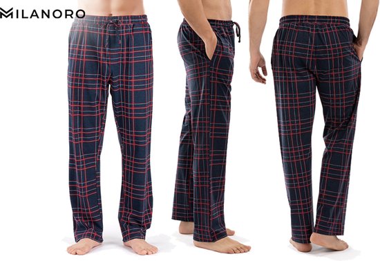 Milanoro - 2er-Set Herren-Pyjamahose aus Baumwolle - Navy/Blau uni - XL