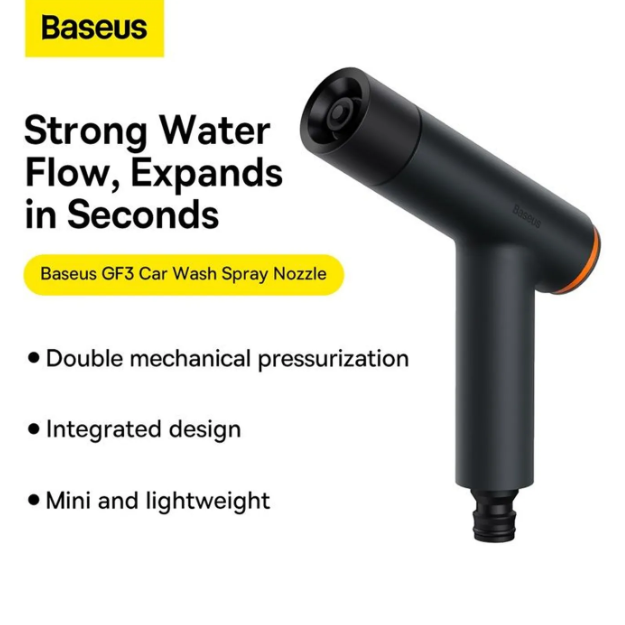 Baseus GF3 Autowassersprühvorrichtung – 15 m ausziehbarer Wasserschlauch – 3 Sprühstufen – Universalanschluss – Dunkelgrau