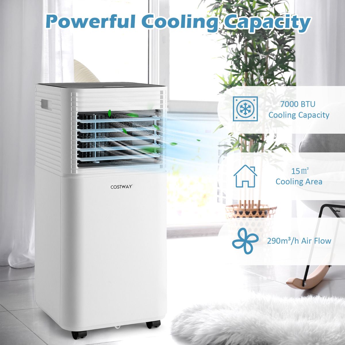 Coast Tragbare Klimaanlage 4-in-1 – 7000 BTU – 15 m² – Luftkühler, Luftentfeuchter & Ventilator – Schwarz