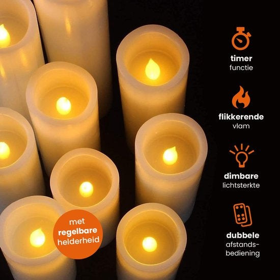 Goliving Led-Kerzen mit Fernbedienung - Bewegliche Flamme - echtes Wachs - 2x Fernbedienung - 9er Set