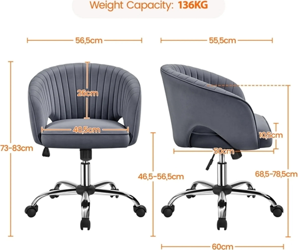 Yaheetech Bürostuhl Sessel - 60 x 56,5 x 73-83 cm - Mit samtig weicher Polsterung und verstellbarer Sitzhöhe und entspannender Schaukelfunktion - Für Büro und Empfangshalle - Dunkelgrau Polyester und Metall