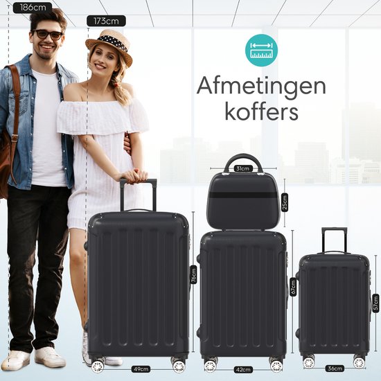 Voyagoux® Kofferset 3 Stück - ABS Kofferset - L / M / S - Koffer - Schwarz
