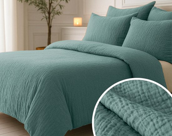 Sleeptime 2-in-1-Mousseline-Bettdecke – Bettdecke ohne Bezug, inklusive Kissenbezug – 240 x 200 – Grün