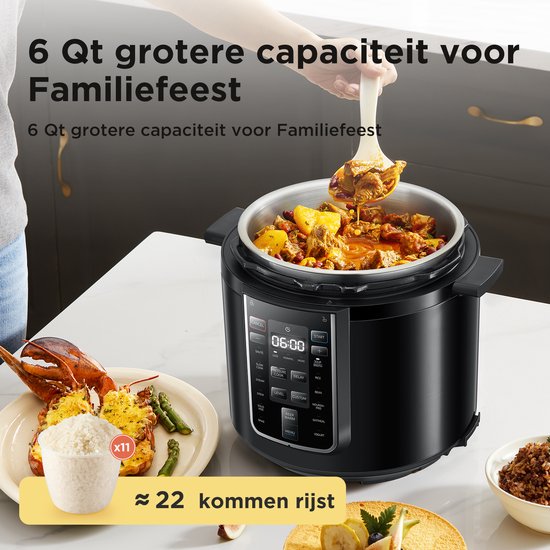 Midea Schnellkochtopf – Pressure Cooker – MY-CS6037WP – 13 Programme – 6 l Fassungsvermögen – 9 Sicherheitsstufen