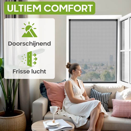 O'DADDY® Fenstergitter - 100x150 cm - Anpassungsfähiges Fliegengitter - Glasfaser - Drahtgeflecht - Insektenschutzgitter - Vielseitig und einfach zu montieren - Schwarz