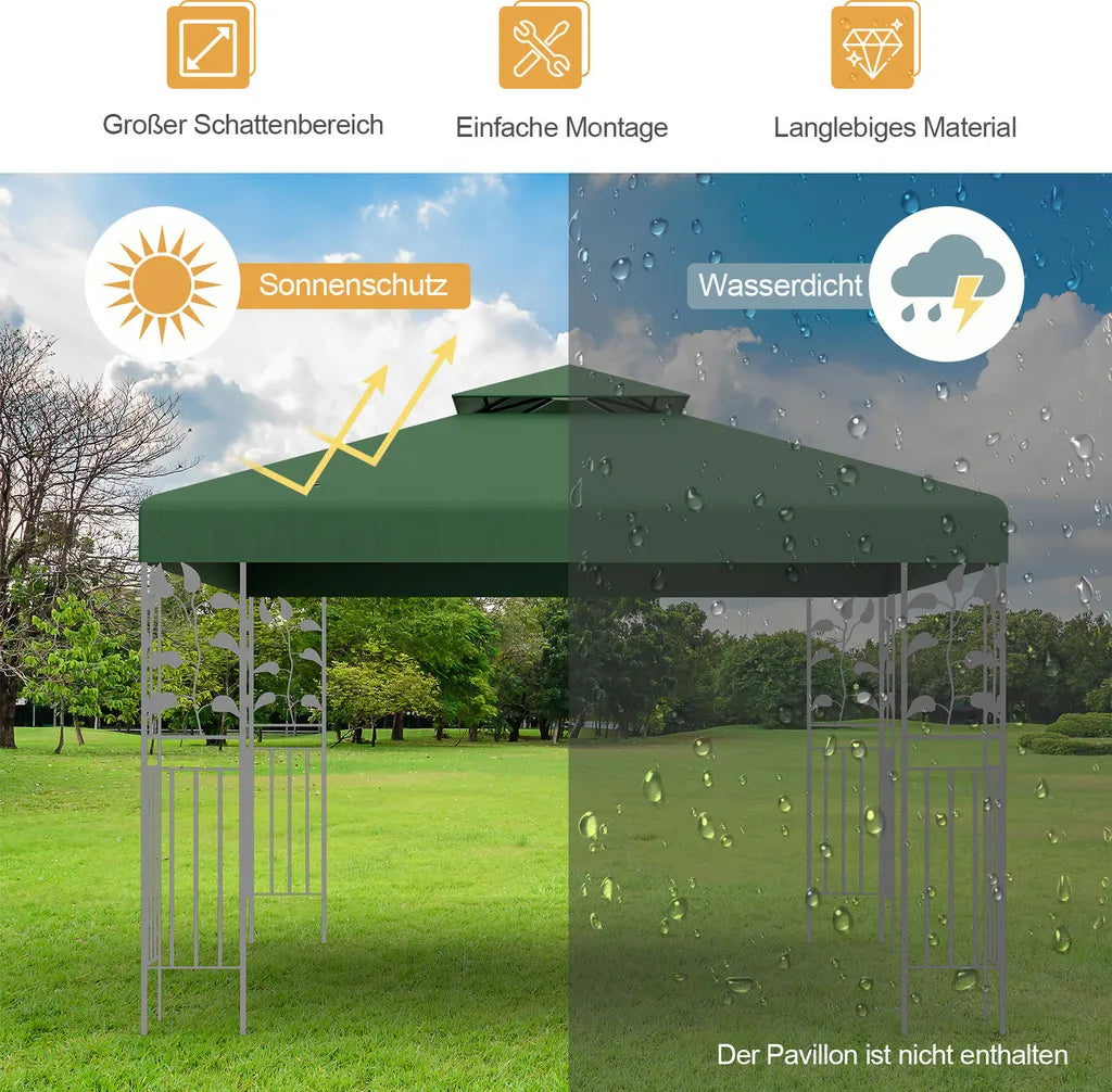 Coast Double Ersatzdach für Pavillon - 3 x 3 m mit Entwässerungslöchern und Klettverschluss - Dunkelgrün
