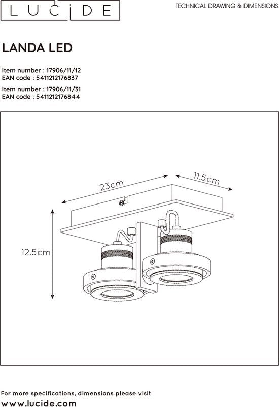 Lucide LANDA Deckenstrahler – LED „Dim to warm“ – GU10 – 2×5 W, 3000 K/2200 K – Mattchrom