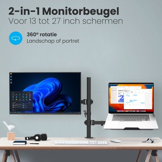 Auronic Monitorarm - 2 Bildschirme - 13 bis 27 Zoll - Verstellbar - Stahl - Schwarz