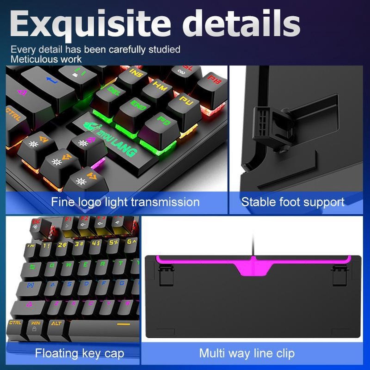 ZIYOULANG K2 RGB mechanische 87Tasten TKL Gaming Tastatur - Windows/Mac Spiele-Tastatur - blauer Schalter - Mechanische Tastatur - Anti-Ghosting Spiele-Tastaturen - Schwarz