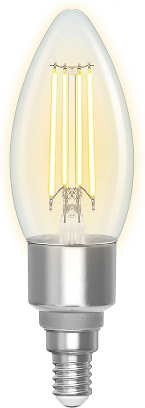 LED-Lampe – Glühfaden – Smart LED – Glühbirne C35 – 4,5 W – E14-Fassung – Smart LED – WLAN-LED + Bluetooth – Einstellbare Farbe – Transparent, klar – Glas