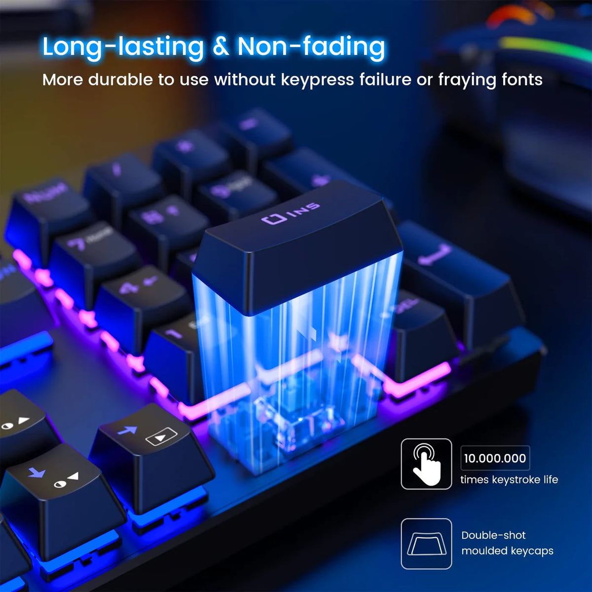 ET Mechanische Tastatur, USB, kabelgebunden – 104 Tasten – blaue Schalter, RGB, Anti-Ghosting