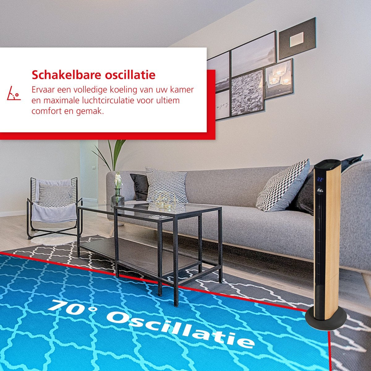 Solis Easy Breezy 757 Turmventilator - Ferngesteuerter Standventilator - Timerfunktion - 44,8 dB - 91 cm hoch - Holzoptik