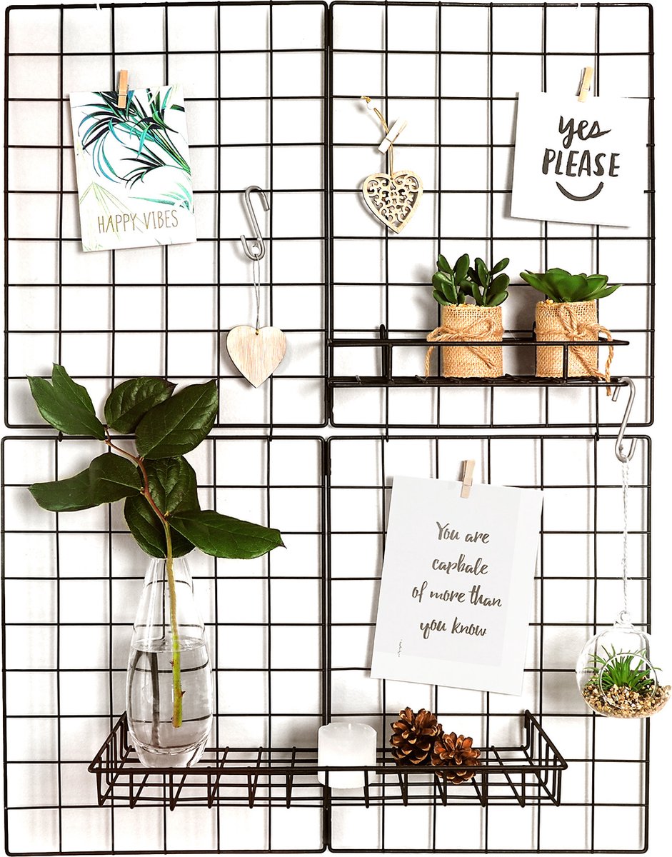 Gadgy - Klappbares Wandregal im Industrial-Stil - mit 2 Regalen, 6 S-Haken und 10 Heringen - Schwarz
