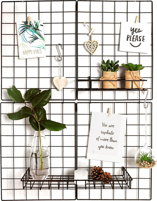 Gadgy - Klappbares Wandregal im Industrial-Stil - mit 2 Regalen, 6 S-Haken und 10 Heringen - Schwarz