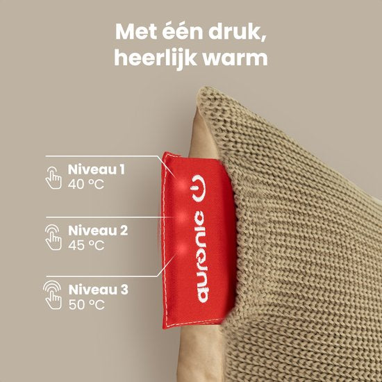 Auronic Wärmekissen - Gestrickt - 45x60 CM - Wärmekissen Kabellos - Wiederaufladbar - Elektrisches Kissen - Infrarot - Taupe