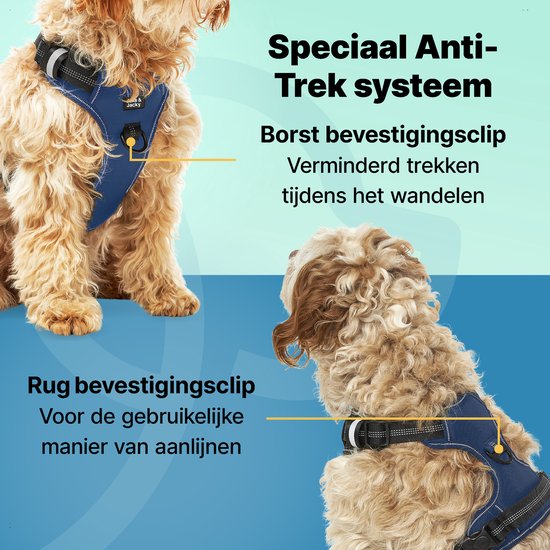 Jake und Jacky Hundegeschirr - Anti-Zieh-Geschirr - Hundegeschirr - Y-Geschirr Hund - Reflektierend - Blau - Größe M