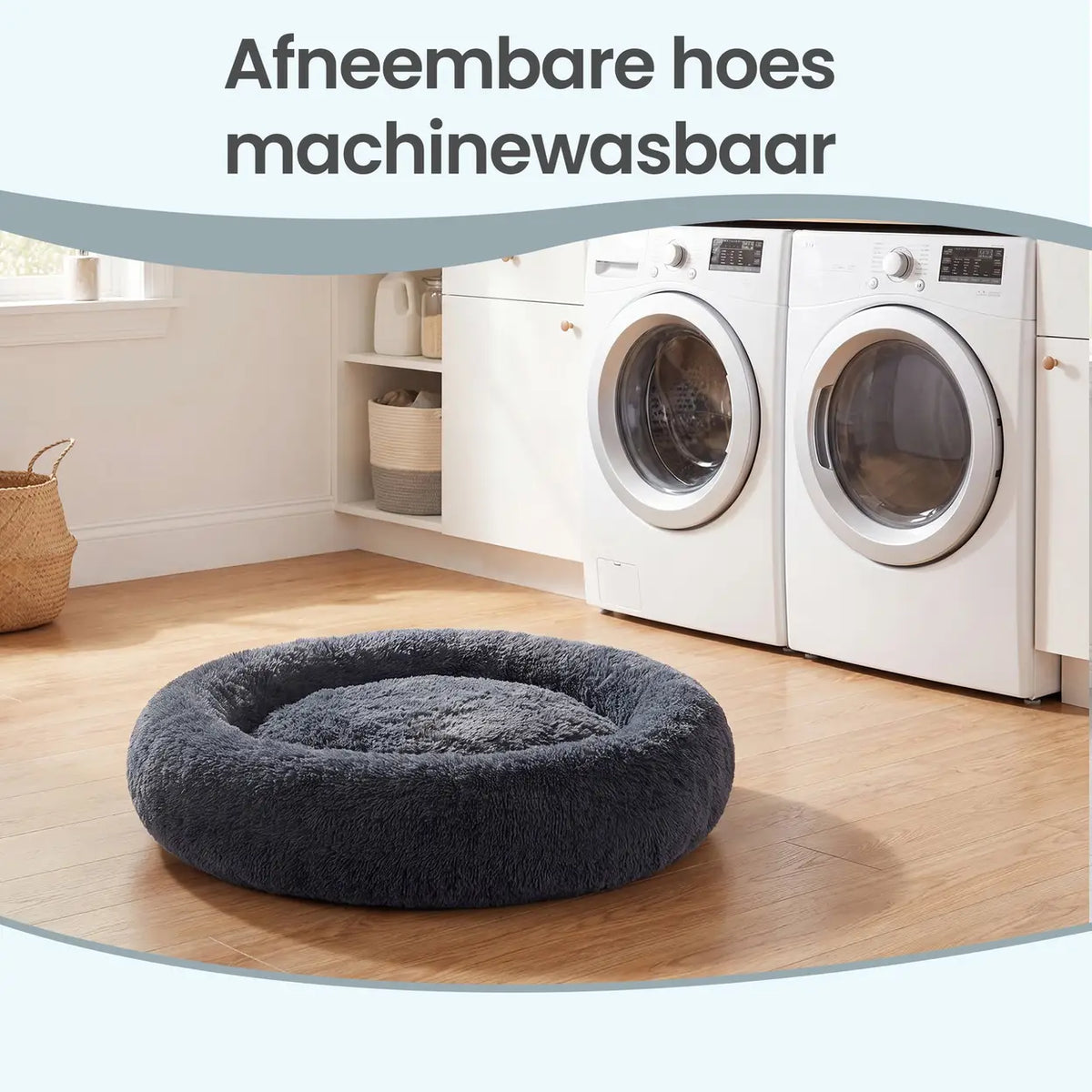 Joyfurnos Donut-Hundekorb „Fluffy“ – beruhigend – abnehmbarer, waschbarer Bezug – 100 cm – Dunkelgrau