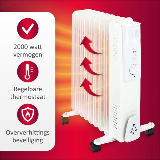 Alpina Elektrischer Ã–lradiator - Thermostat - 4 Räder - Ãœberhitzungsschutz - 9 Lamellen