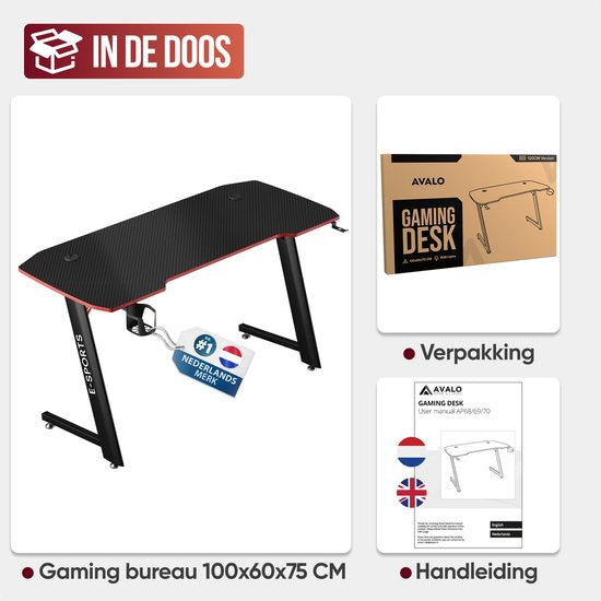 Avalo - Gaming Desk - 100x60x75 CM - Spieltisch - Tisch - Schwarz