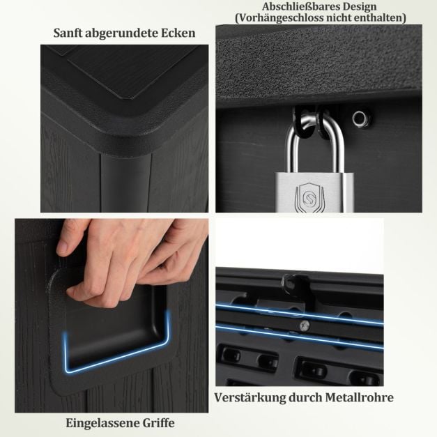 Coast 378L Gartenbox / Aufbewahrungsbox - Wasserdicht, abschließbar, multifunktional - Schwarz