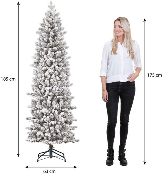 Black Box Trees Harma Slim Weihnachtsbaum mit Schnee und Scharnierkonstruktion für schnellen Aufbau – Kunstbaum für kleine Räume – Weihnachtsdekoration für den Innenbereich – H 185 x Ø 63 cm – Grün, matt