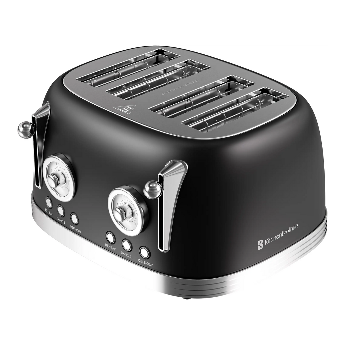 KitchenBrothers Retro-Toaster mit 4 Schlitzen – Mattschwarz – 6 Bräunungsstufen