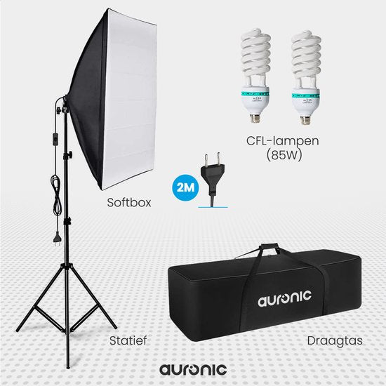 Auronic Softbox Studioleuchte - Komplettset mit Tragetasche - 50x70 cm - Schwarz